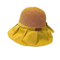 Sombrero de Paja de Ala Ancha para Mujer, Nuevo Modelo de Verano, Versátil, Portátil, con Lazo, Ideal para la Playa y Viajes, Venta al Por Mayor