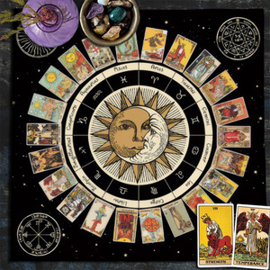 75cm Sun Moon <span class=keywords><strong>Tarot</strong></span> mantel brujería astrología gato Altar tarjeta Mat Moonlight flor mantel - Product Image 1