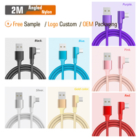 Câble USB-C tressé en nylon à angle droit de 2 m, vente en gros d'usine, charge rapide 60W 3A pour ordinateur avec logo personnalisé