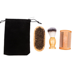 Ensemble de soin de la barbe Wanmei en 3 pièces, brosse en bois, peigne, brosse à raser pour hommes, couleur naturelle, matériau organique - Product Image 4