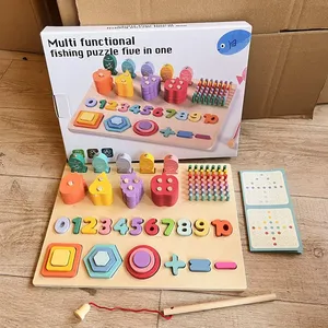 Jeu de société Montessori 5-en-1 pour enfants : Apprentissage des chiffres et des formes, empilage, pêche et <span class=keywords><strong>math</strong></span>ématiques – Jouets éducatifs pour garçons et filles - Product Image 4