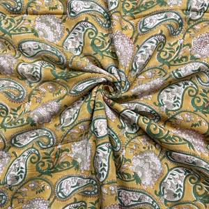 Premium mustard yellow cotton <b>fabric</b> featuring a traditional <b>Indian</b> paisley and floral hand-block print - Product Image 5