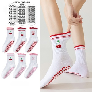 Hot Selling Custom White Women's Crew Yoga Pilates Fitness Sports <b>Socks</b> Professional Embroidered Cartoon Design Bottom Logo <b>Sock</b> - Product Image 1