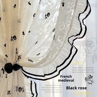 Français Vintage Crème Sheer Rideau Noir Brodé Rose Romantique Dentelle Lumière-Filtrage Intimité Fenêtre Couverture pour Moderne Tissé