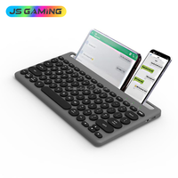 JSgaming Ultra İnce 78 Tuşlu Çift Modlu Şarj Edilebilir Kablosuz Bluetooth Klavye Taşınabilir USB Tablet/Akıllı Telefon Tutucu