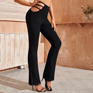 Weixin Women Clothing OEM Laddering Cutout Flare Leg Pants