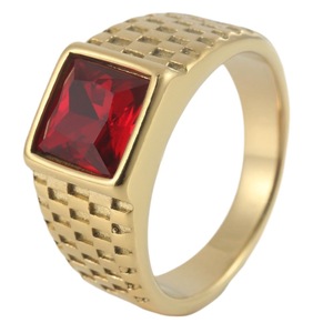 yunnique Geometric Black Onyx Gold Tone <b>Titanium</b> Steel <b>Ring</b> Unisex Wedding Jewelry Gift Bezel Setting Square Design - Product Image 5