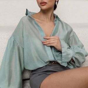 OUDINA Trendy seksi uzun kollu gömlek kadınlar için yeni stil Backless dantel-up zayıflama düz renk bluzlar - Product Image 3