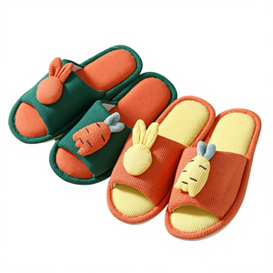 Chaussons d'intérieur en coton et lin pour couple, antidérapants, à lanières croisées, motif dessin animé, collection 2025 – Vente en gros - Product Image 4
