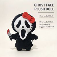 Peluche personnalisée en gros pour Halloween, figurine effrayante de visage de fantôme avec nœud rouge et robe noire, poupée en peluche pour décoration de fête