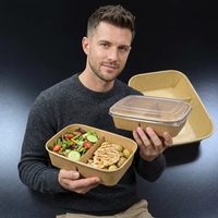 Boîtes rectangulaires jetables en kraft à 2 compartiments de qualité alimentaire, vaisselle gaufrée, bols à salade à emporter, assiettes et bols en papier