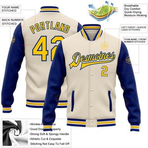 Custom Cream Baseball <b>Jacket</b> Personalized Varsity Letterman <b>Jacket</b> Stitched Name Number Unisex Adult Autumn Preppy Style - Product Image 2