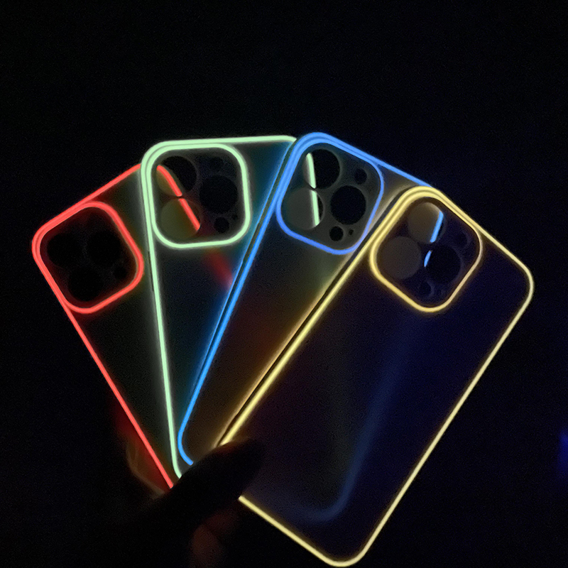 ソフトTPUシリコンルミナスナイトグロー蛍光ネオングローイング携帯電話ケースforiphone 15 14 Fundas para Celulares Luminosas