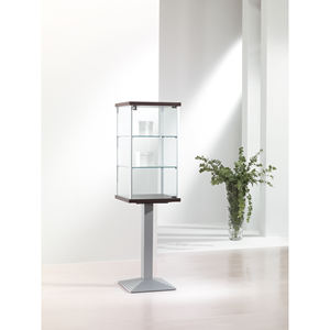 Vitrina Moderna con Marco de Aluminio 45x45x161cm, Vidrio Templado Gris Claro, Estantes Ajustables, Puerta con Cerradura - Product Image 1