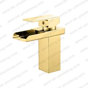 Faucet Have Handle Brass Gold Bathroom Faucet Single Hole Waterfall Single Handle Basin Mixer Tap Modern Faucets Solid Brass Lead Free