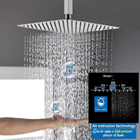 Système de douche thermostatique à effet pluie, finition laiton en acier inoxydable brossé, robinet avec 6 jets de massage, triple poignée, design carré moderne