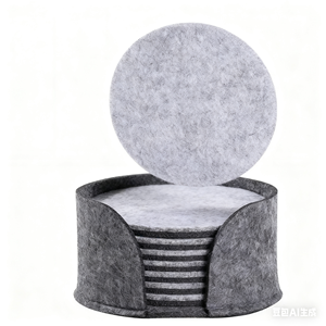 क्यूstromize लोगो क्लासिक डार्क ग्रे कपड़े कोस्टर सेट-पेय के लिए महसूस किए गए ग्लास कोस्टर सेट - Product Image 2