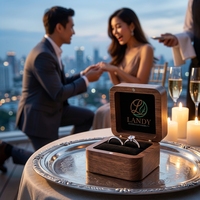 Boîte à bagues de luxe en bois de noyer Landy, emballage carré haut de gamme pour bijoux, vente en gros, fabricant, cadeau de mariage, fournisseur en vrac