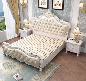 Letto matrimoniale <span class=keywords><strong>king</strong></span>-<span class=keywords><strong>size</strong></span> in legno massello di gomma europeo, lussuoso letto nuziale in pelle oliata e cerata con design da principessa - Product Image 4