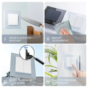 20 Years Warranty EU Standard Tempered Glass Panel 2 Gang 1 Way 2 Way Electric Switch For Home Decoration