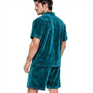 soft velour <b>shirt</b> shorts summer combination relaxed fit breathable material wholesale unisex <b>velvet</b> <b>shirt</b> and short casual - Product Image 1