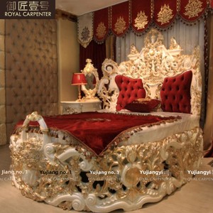 Lit double en bois massif de luxe de style <span class=keywords><strong>palais</strong></span> européen, lit king-size sculpté en or français pour la maison, meubles pour chambre principale - Product Image 2