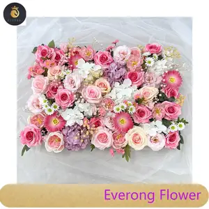 EV18J4人工ピンクのバラの花の壁10種類の花の組み合わせのカスタマイズ新しいデザインの結婚式の装飾