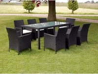 Table de salle à manger d'extérieur en rotin tressé et métal, imperméable, pour la maison et le jardin, vente en gros