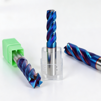 Fraise à queue en carbure monobloc à 4 dents, 65HRC, revêtement AlTiN bleu, pour usinage CNC de l'acier inoxydable et de l'acier d'outillage