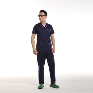 Uniforme de algodón y poliéster para médicos y enfermeras, uniforme de <span class=keywords><strong>trabajo</strong></span> para personal de Hospital, color azul marino, venta al por mayor - Product Image 5