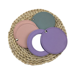 Espejo Redondo de PU, Mini Espejo Cosmético de Mano, Espejo de Maquillaje de Viaje, Espejo de Bolsillo de Belleza - Product Image 2