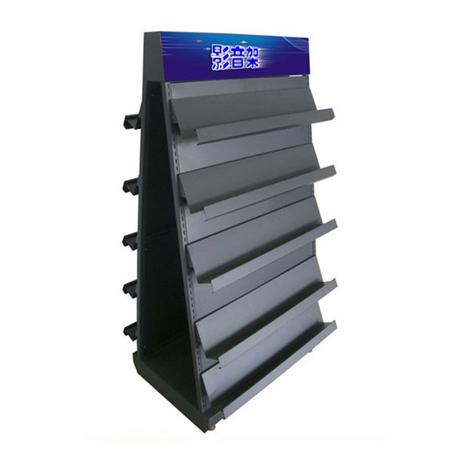 Retail Shop Floor Stand Commercial Metal Newspaper Stand Double Sided CD DVD Display Rack