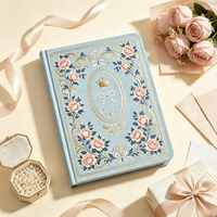 Carnet vintage personnalisé A5 bleu clair avec dorure or, couronne de roses, journal cadeau pour femmes