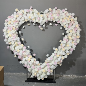 Panneau d'arche de fleur de coeur blanc de mariage Y-HFA074 véritable arc de fleur de coeur toile de fond arc de fleur de coeur soie artificielle pour la décoration - Product Image 6