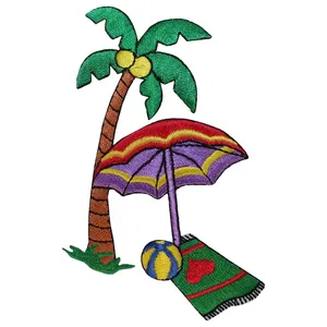 Yaz pullu palmiye ağacı nakış yamalar özel dokuma 3d işlemeli bez ısı basın demir on yama için giyim şapka