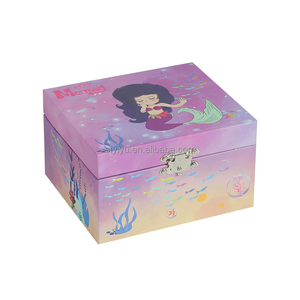 Caja de Música Personalizada Yiyu, Caja de Música Cuadrada con Diseño de Bailarina de Dibujos Animados, Sirena Rosa, Princesa, Joyero Giratorio de Papel con Manivela, Estilo Años 30 - Product Image 4