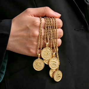 Collana con Ciondolo Zodiacale FY Fashion Jewelry, Placcata Oro, Impermeabile, in Acciaio Inossidabile 316L, per Uomo e Donna - Product Image 2