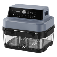 Oven Penggorengan Udara Digital Tanpa Minyak 8L OEM ODM dengan Dua Keranjang Kaca, Penggorengan Udara Ganda Elektrik dengan 2 Keranjang Kaca Independen