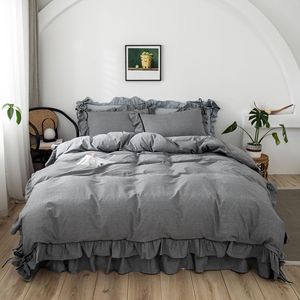 Falda de cama con volantes de estilo princesa para niña, ropa de cama de algodón de cuatro piezas, colcha de Color puro - Product Image 4