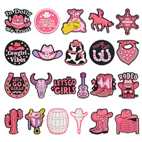 Breloques de chaussures en PVC souple motif dessin animé, accessoires décoratifs DIY unisexe, épingles de sabot rose style cowgirl pour enfants et fans