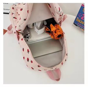 THK0326 Sac à Dos de Voyage en Velours Côtelé Imprimé Fraise Chaude Multifonction Mignonnes Filles Casual Collège École Sacs à Dos - Product Image 4