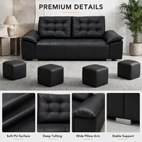 Canapé en cuir véritable rembourré avec éponge et ensemble d'ottomans carrés (4 pièces) pour salon, hôtel, appartement, salle de séjour, usage commercial - Collection 2026