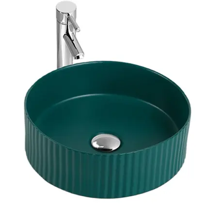2618E-Mg Luxury Design Small Bathroom Round Ceramic Hand Art Sink Matte Green Color Wash Basin With Mirror China Vessel Basin