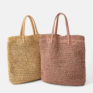 맞춤형 새로운 패션 친환경 모로코 종이 밀짚 가방 토트 여름 해변 밀짚 바구니 가방 밀짚 지갑