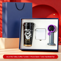 Set de Regalo Promocional Personalizado para Ferias Comerciales: Ventilador Turbo, Taza y Batería Externa con Cable para Eventos Empresariales y Promoción de Marca