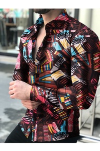 <span class=keywords><strong>Camicie</strong></span> floreali a maniche lunghe da <span class=keywords><strong>uomo</strong></span> slim fit con stampa floreale autunnale - Product Image 2