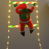 Luces LED de Navidad al por Mayor, Luces de Hadas Colgantes con Diseño de Papá Noel Escalando una Escalera, para Decoración Navideña de Paredes y Ventanas del Hogar