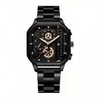 Montre à quartz carrée pour homme avec sous-cadrans décoratifs et options de bracelet en PU ou en métal