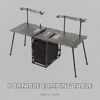 Table de camping portable moderne à double plateau, table d'appoint pliable compacte avec sac de transport, hauteur réglable et porte-gobelet pour pique-nique