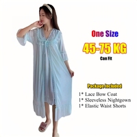 Ensemble pyjama trois pièces pour femme : Robe de nuit à fines bretelles + Short + Veste à manches courtes en dentelle – Tenue de nuit d'été pour femme